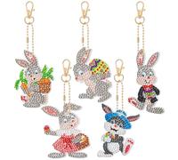 JSRQT 5 Pezzi Diamond Art Painting Keychain Kit Doppia Faccia Pasqua Coniglietto Uova 5D DIY Pittura Diamante Portachiavi per Decorazione Zaino Borsa Borsetta Quadro Mosaico Creazione di Kit