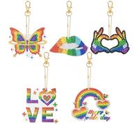 JSRQT 5 Pezzi Diamond Painting Portachiavi Doppia Faccia Kit 5D DIY Pittura Diamante Portachiavi LGBT Arcobaleno Quadro Mosaico Creazione di Kit Artigianato per Decorazione Zaino Borsa Borsetta