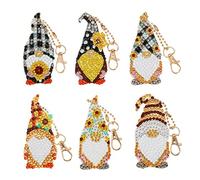 JSRQT 6 Pezzi 5D Gnomo Portachiavi con Pittura di Diamanti,Elfo Girasole Pittura Diamante Strass Ricamo Portachiavi Ciondolo,Fai da Te Mosaico Painting Pendant Decorazione