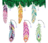 JSRQT 6 Pezzi Pittura Diamante Segnalibro con Strass Diamond Art Painting Bookmark Strumenti di Lettura Segnalibri per Pittura con Diamanti 5D DIY Diamante Segnalibro Piuma per Regali Artigianali