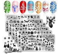 JSRQT 6 Stück Weihnachten Nail Art Stempel Platten, Nail Stamping Plates Set, Nail Art Schablonen Muster, Schneeflocke Weihnachtsbaum Weihnachtsmütze Elch Design für Frauen DIY-Kunst-Maniküre