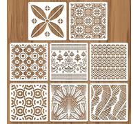 JSRQT 8 Pezzi Stencil Misti di Grandi per Texture, Modelli di Decorazioni Geometriche Mandala per Pittura, Set di Stencil Riutilizzabili in Plastica per Mobili Pavimenti Tela Legno Vetro, 20×20 CM