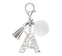 JSRQT Bling Portachiavi con Lettera Iniziale A, Nome Portachiavi per Auto con Lettere dell'Alfabeto in Resina Strass per Donna, Ciondoli a Farfalla Nappe Pompon per Borsa, Zaino e Borsa a Mano