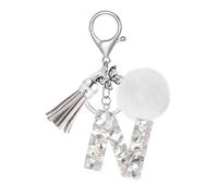 JSRQT Bling Portachiavi con Lettera Iniziale N, Nome Portachiavi per Auto con Lettere dell'Alfabeto in Resina Strass per Donna, Ciondoli a Farfalla Nappe Pompon per Borsa, Zaino e Borsa a Mano