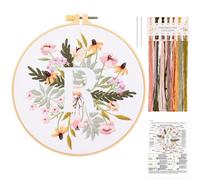 JSRQT Kit per Principianti Ricamo Starter con Lettera R, Fiore Punto Croce Stampato Kit Bambini Adulti, Artigianato Fatto a Mano con Strumento, Telaio per Ricamo, Ago e Fili