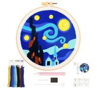 JSRQT Kit per Ricamo a Punch Needle, Punch Needle Starter Kit Van Gogh Art per Adulti Bambini, Set per Principianti Punto Croce Stampato, Ricamo Fatto a Mano con Strumenti, per Decorazioni Casa