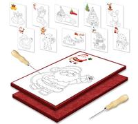 JSRQT Natale Punteruolo per Carta Bambini Dai 4 Anni In Su con 2 Base In Feltro 2 Aghi 10 Immagini da Ricamo Kit Completo Legno Tappetino Artigianato Punteruoli Fai-Da-Te Creativi Cucito e Creazioni