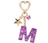 JSRQT Portachiavi con Lettera Iniziale M Ragazza Donna Ciondoli in Resina Personalizzare Legami Farfallina Viola Nome Cristallo Pendenti per Borsa Zaino Chiave della Porta Macchina Laurea Regalo