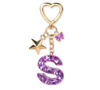 JSRQT Portachiavi con Lettera Iniziale S Ragazza Donna Ciondoli in Resina Personalizzare Legami Cristallo Pendenti Farfallina Viola Nome Laurea Regalo per Borsa Zaino Chiave della Porta Macchina