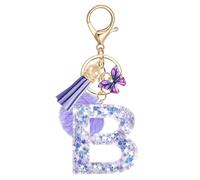 JSRQT Portachiavi da Ragazza Donna Viola Farfallina con Lettera Iniziale Nome B Ciondoli in Resina Personalizzare Regalo Legami Borsa per Auto Chiave Della Porta Macchina Zaino Pendenti Decor