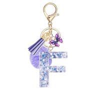 JSRQT Portachiavi da Ragazza Donna Viola Farfallina con Lettera Iniziale Nome F Ciondoli in Resina Personalizzare Regalo Legami Borsa per Auto Chiave Della Porta Macchina Zaino Pendenti Decor