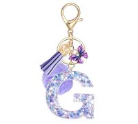 JSRQT Portachiavi da Ragazza Donna Viola Farfallina con Lettera Iniziale Nome G Ciondoli in Resina Personalizzare Regalo Legami Borsa per Auto Chiave Della Porta Macchina Zaino Pendenti Decor