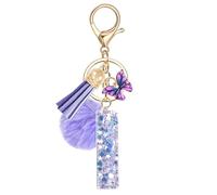 JSRQT Portachiavi da Ragazza Donna Viola Farfallina con Lettera Iniziale Nome I Ciondoli in Resina Personalizzare Regalo Legami Borsa per Auto Chiave Della Porta Macchina Zaino Pendenti Decor