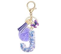 JSRQT Portachiavi da Ragazza Donna Viola Farfallina con Lettera Iniziale Nome J Ciondoli in Resina Personalizzare Regalo Legami Borsa per Auto Chiave Della Porta Macchina Zaino Pendenti Decor