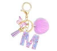 JSRQT Portachiavi Lettera Iniziale in Resina, Portachiavi con Lettera Viola con Ciondolo Farfalla, Accessorio per Chiavi con Paillettes a Fiocco di Neve Charm per Borsa per Donne e Ragazze (M)