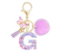 JSRQT Portachiavi Lettera Iniziale in Resina, Portachiavi con Lettera Viola con Ciondolo Farfalla, Accessorio per Chiavi con Paillettes a Fiocco di Neve Charm per Borsa per Donne e Ragazze (G)