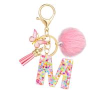 JSRQT Portachiavi Lettera Iniziale Rosa,Portachiavi con Lettera in Resina,Ciondolo con Paillettes a Fiocco di Neve Portachiavi per Ciondoli per Donne Ragazze Charm per Borsa (M)