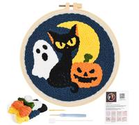 JSRQT Punch Needle Kit Completo Halloween Embroidery Starter per Principianti Adulti Strumento di Ricamo Aghi Punzonatura con Telaio Istruzioni Mestiere Ago Stick Punto Croce Ricami