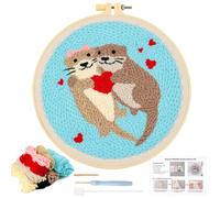 JSRQT Punch Needle Kit Completo Lontra Strumento di Ricamo per Principianti Adulti Bambini Aghi da Punzonatura Starter con Telaio Istruzioni Mestiere Embroidery Punto Croce Strumenti infilare