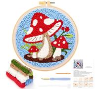 JSRQT Punch Needle Kit Fungo Punch Needle Starter Kit Completo Strumento di Ricamo per Principianti Bambini Adulti Ricamo Starter Kit con Telaio Embroidery Kit Istruzioni Cerchi da Ricamo Mestiere