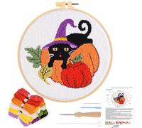 JSRQT Punch Needle Kit Halloween Punch Needle Starter Kit Zucca Gatto Strumento di Ricamo per Principianti Adulti Embroidery Kit di Aghi da Ricamo Kit per Ricamo a Punto Croce con Istruzioni Mestiere