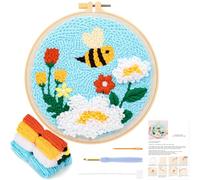 JSRQT Punch Needle Kit Motivo a Floreale Ape Starter Completo Strumento di Ricamo per Principianti Bambini Adulti con Telaio Istruzioni Mestiere Embroidery