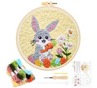 JSRQT Punch Needle Kit Pasqua, Kit Ricamo Principianti, Punch Needle Coniglietto Uova, Embroidery Kit Strumento di Ricamo, Completo Starter con Telaio, Punzonatura per Adulti Mestiere Punto Croce