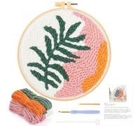 JSRQT Punch Needle Ricamo Starter Kit, Kit Iniziale da Ricamo con Ago da Punzonatura per Adulti, Kit per Principianti per Ricamo di Aghi con Motivo a Foglie, Punch Needle Embroidery Kit con Strumento
