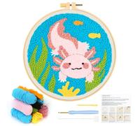 JSRQT Punch Needle Starter Kit Completo Mexican Walking Fish Strumento di Ricamo per Principianti Aghi Punzonatura Mestiere con Telaio Istruzioni Stick Embroidery Punto Croce Bambini Adulti