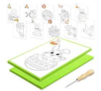 JSRQT Punteruolo per Bambini Pasqua, Kit Completo di Aghi per Bambini Carta, Coniglietto Uova Kit e Feltro, Punteruolo per Legno Tappetino Punteruoli, con 2 Aghi 2 Base In Feltro 10 Immagini da Ricamo