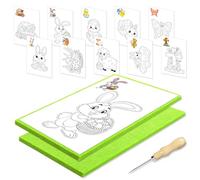 JSRQT Punteruolo per Bambini Pasqua, Kit Completo di Aghi per Bambini Carta, Coniglietto Uova Kit e Feltro, Punteruolo per Legno Tappetino Punteruoli, con 2 Base In Feltro 2 Aghi 10 Immagini da Ricamo