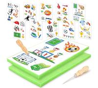 JSRQT Punteruolo per Carta Bambini Dai 4 Anni In Su con 2 Base In Feltro 2 Aghi 10 Immagini da Ricamo Kit Completo Legno Tappetino Artigianato Punteruoli Fai-Da-Te Creativi Cucito e Creazioni Calcio