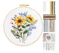 JSRQT Ricamo Starter Kit per Principianti, Kit Iniziale per Ricamo a Gamma Completa, Kit Punto Croce con Stampato con Motivo Floreale, Embroidery Kit da Ricamo Fatto a mano Compreso Aghi e Fili