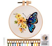 JSRQT Set da Ricamo per Principiant, Kit di Ricamo Starter con Motivo Farfalle Fiore, Punto Croce Embroidery Starter Cucire Accessori