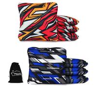 JST GAMEZ Set di 8 sacchetti professionali per cornhole - Stick & Slide a doppio lato (pelle scamosciata/tessuto) - Riempiti in resina di alta qualità, peso e dimensioni (15,2 x 15,2 cm, 453,6 g