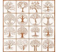 JSTHHTT 16 Pezzi a Forma di Albero Della Vita Stencil, Stencil di Pittura, Stencil in Plastica Riutilizzabili, Disegno Pittura Stencil Set, per per pareti,Tegola,Tela,Pavimento,Rocce e Legno