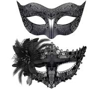JSTHHTT 2 Pezzi Maschera Veneziana Coppia Maschera, Maschere Veneziane, Maschera Carnevale Nera, Maschera Veneziana Carnevale Partito Maschere Costume per le Signore e gli Uomini