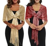 JSTHHTT 2 Pezzi Stola Scialle Donna Elegante, Coprispalle con Frange Vintage, Sciarpe Vintage Lucida a Tinta Unita, Scialli, Scintillanti Donna, per Matrimoni Cerimonia Sposa Festa