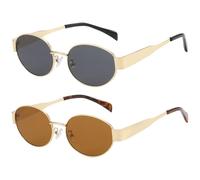 JSTHHTT 2Pcs Occhiali Da Sole Da Uomo Donna Retrò Ovale Metallo Classici Protezione, Ovali Vintage Anni 90 Occhiali Da Sole, Tendenza Per Donne Uomo