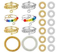 JSTHHTT 6 Pezzi Set Anelli Donna, Anelli a Fascia Regolabile Aperti, per Moglie Mamma (Golden, Silver)