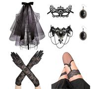 JSTHHTT 6 Pezzi Set di Accessori Anni '20, Gatsby Costume Set Donna, 1920 Accessori di Set Halloween, com Maschera per Gli Occhiper Guanti Lunghi Collana, per Festa Ballo