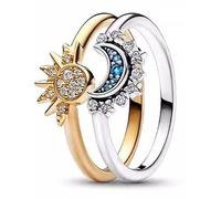 JSTHHTT Anelli sole e luna set, set anelli donna, Anelli Aonna, brillante insieme anello sovrapposto Sole e luna, ideale per donna mamma moglie amica