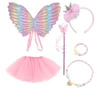 JSTHHTT Costume Fatina, Costume da Farfalla per Bambina, Ali di Fata Bambina, Bacchetta da Fata, Ragazza Paillettes Tiara Corona, Tutù, per Feste A Tema Carnevale O Fata Cosplay