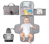 JSTHHTT Fasciatoio Portatile Pieghevole e Impermeabile, Fasciatoio Portatile, Dispenser Salviette e un Comodo Cuscino, Riutilizzabile Lavabile In Lavatrice, Viaggio e Regalo Battesimo (Grigio)