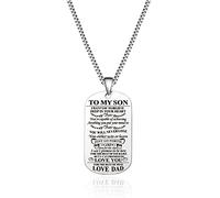 Jstud Collana con targhetta per cani con scritta in inglese "To My Son di Dad Mom Never Forget How Much I Love You", regalo di compleanno o di Natale, Acciaio inossidabile, Nessuna pietra preziosa