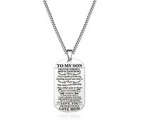 Jstud Collana con targhetta per cani con scritta in inglese "To My Son di Dad Mom Never Forget How Much I Love You", regalo di compleanno o di Natale, Acciaio inossidabile, Nessuna pietra preziosa