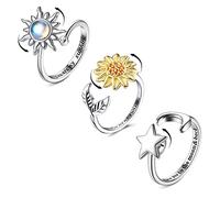 Jstyle Fidget Ansia Anello per le Donne Spinner Fidget Ring Girasole Fidget Anelli per Ansia Sollievo Stress Anello Regolabile Perline Luna Stella Fiore Filatura Anti Ansia Anello Fidget Gioielli