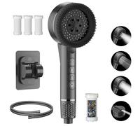 JSUDQR Soffione Doccia Alta Pressione 4 Getti Spray con Tubo in PVC da 1.5M e Supporto Soffione Massaggiante con pulsante di arresto dell'acqua Accessorio per il bagno