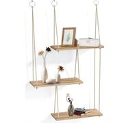 JSUOEO Mensole sospese da parete, a 3 ripiani, in legno, stile bohémien, decorazione da parete, per piccole piante, con corda per camera da letto, soggiorno, cucina, cameretta dei bambini