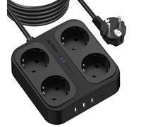 JSVER Ciabatta Multipresa 4 Prese, Presa Multipla 3 porte USB A e 1 USB C con Interruttore, Multipresa Protezione Contro le Sovratensioni Cavo di Prolunga da 5M per l'home office(Nero)